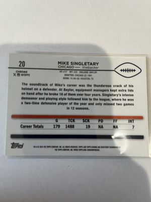 2024 Topps Chrome Teal Refractor Mike Singletary /199 back